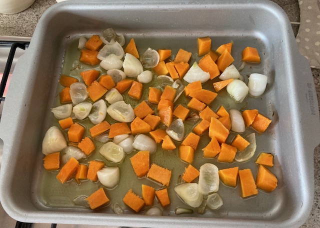 cipolle e zucca in teglia